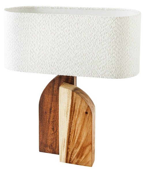 Designová venkovská stolní lampa Amanti s asymetrickou podstavou z masivního dřeva a bílým buklé stínítkem 61 cm