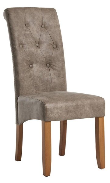 Designová klasická jídelní židle Valentino s prošívanou zahnutou opěrkou v hnědošedém odstínu taupe 110 cm