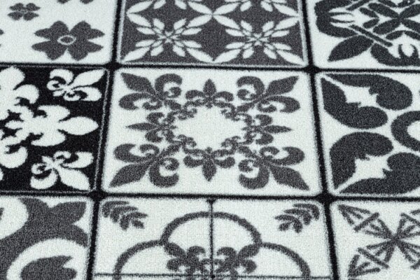 Protiskluzový běhoun AZULEJO PATCHWORK lisabonský obklad - šedý / černý