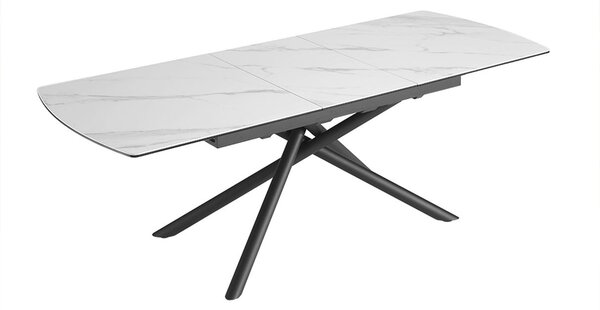 Luxusní mramorový industriální obdélníkový rozkládací jídelní stůl Marbleux s kovovými černými nohama 230 cm