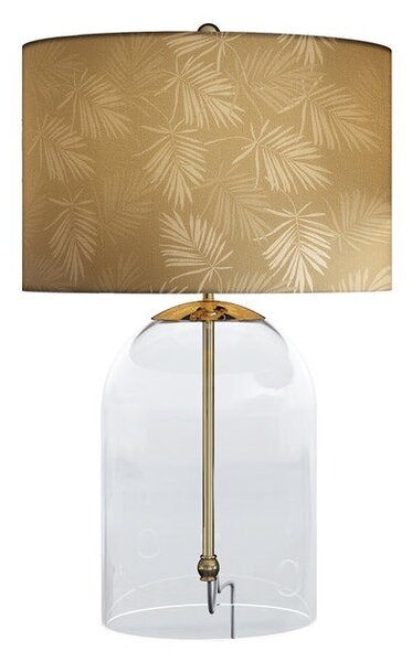 Designová glamour noční lampa Gambier se zlatým stínítkem se vzorem palmových listů a průhlednou skleněnou nohou 47 cm