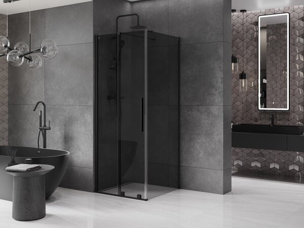 Mexen Velar, sprchový kout s posuvnými dveřmi 90 x 90 cm, 8mm šedé sklo, černá matná, 871-090-090-41-70