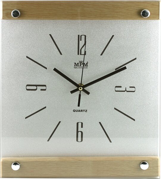 MPM Dřevěné skleněné nástěnné hodiny MPM E01.2511 (MPM Dřevěné skleněné nástěnné hodiny MPM E01.2511)
