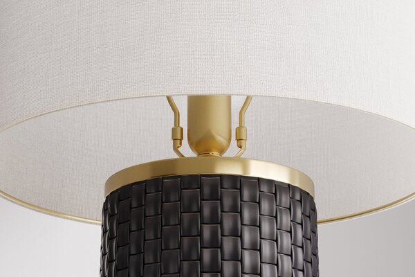 Designová art deco stolní lampa Draconia s černou reliéfní keramickou nohou a bílým stínítkem se zlatým akcentem 70 cm