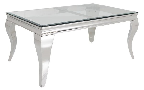 Luxusní designový obdélníkový konferenční stolek Modern Barock s chromovou podstavou a deskou ze skla a masivního dřeva 100 cm