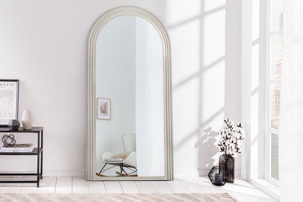 Moderní art deco závěsné zrcadlo Swan s klenutým rámem se čtyřvrstvým designem v bílé barvě 160 cm