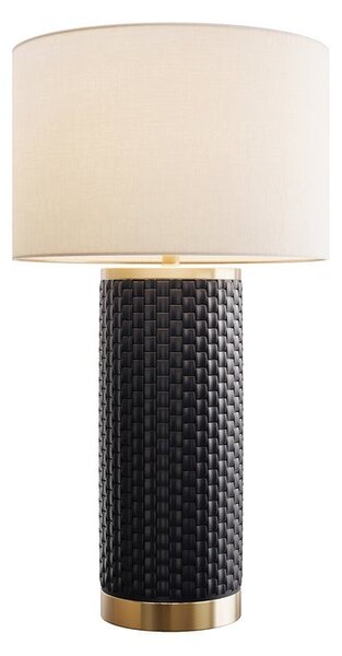Designová art deco stolní lampa Draconia s černou reliéfní keramickou nohou a bílým stínítkem se zlatým akcentem 70 cm