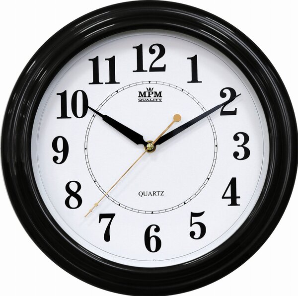 MPM Černé kulaté nástěnné hodiny MPM E01.2926 (MPM Černé kulaté nástěnné hodiny MPM E01.2926)