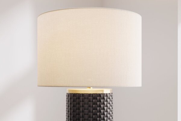 Designová art deco stolní lampa Draconia s černou reliéfní keramickou nohou a bílým stínítkem se zlatým akcentem 70 cm