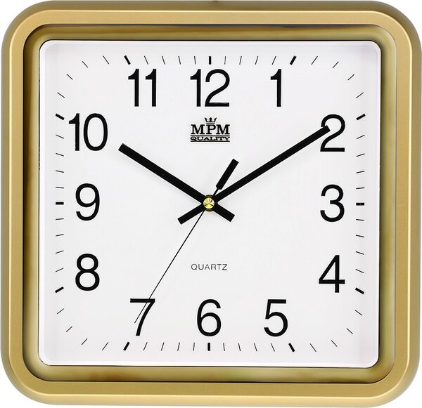 Hranaté plastové hodiny zlaté MPM E01.2928