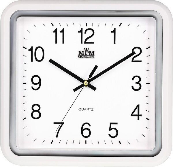 Hranaté plastové hodiny bílé MPM E01.2928