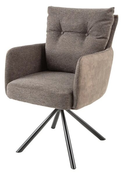 Retro otočná taupe hnědá jídelní židle Dover s černými kovovými nožičkami a kombinovaným čalouněním 90 cm