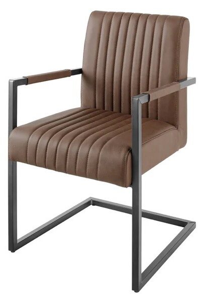 Industriální retro hnědá kožená prošívaná konzolová jídelní židle Inspirativo s černou kovovou konstrukcí 88 cm