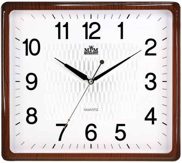 MPM Hnědé hranaté hodiny (imitace dřeva) MPM E01.2929 (MPM Hnědé hranaté hodiny (imitace dřeva) MPM E01.2929)