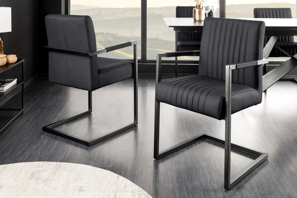 Industriální kožená konzolová jídelní židle Inspirativo s retro vertikálním prošíváním a černou konstrukcí 88 cm