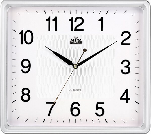 MPM Hranaté netikající tiché bílé hodiny MPM E01.2929 SKLAD (MPM Hranaté netikající tiché bílé hodiny MPM E01.2929)