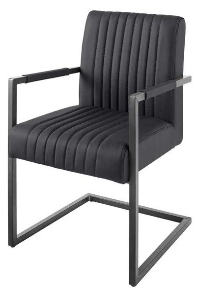 Industriální kožená konzolová jídelní židle Inspirativo s retro vertikálním prošíváním a černou konstrukcí 88 cm