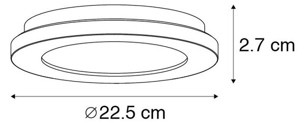 Stropní lampa černá 22,5 cm kulatá vč. LED 3-stupňový stmívač - Steve