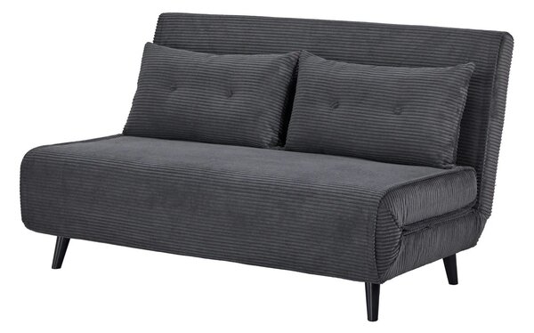Designové dvoumístné rozkládací křeslo Kurt s manšestrovým potahem v šedé barvě s černými nožičkami 140 cm