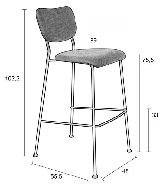 Tmavě modrá manšestrová barová židle ZUIVER BENSON 75,5 cm