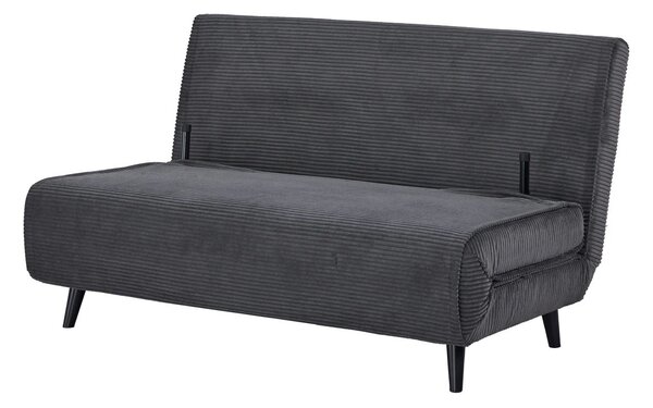 Designové dvoumístné rozkládací křeslo Kurt s manšestrovým potahem v šedé barvě s černými nožičkami 140 cm