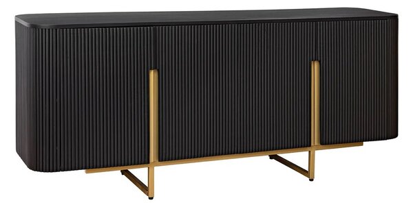 Art deco obdélníková komoda Gatsby z černého mangového dřeva s lamelami se dvěma dvířky se zlatými úchyty 160 cm