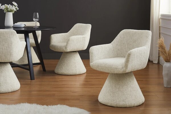 Designová moderní otočná jídelní židle Sonu s bočními opěrkami s celoplošným žinylkovým potahem v béžové barvě 80 cm