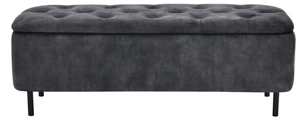 Designová čalouněná lavice Eliana s úložným prostorem a šedým sametovým potahem s chesterfield prošíváním na sedadle 120 cm