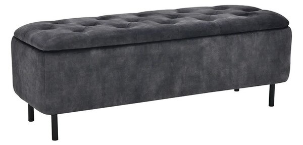 Designová čalouněná lavice Eliana s úložným prostorem a šedým sametovým potahem s chesterfield prošíváním na sedadle 120 cm
