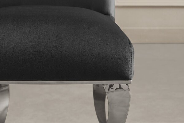 Designová moderní jídelní židle Modern Barock s kabriolovými nohama ve stříbrné barvě s černým sametovým potahem 105 cm