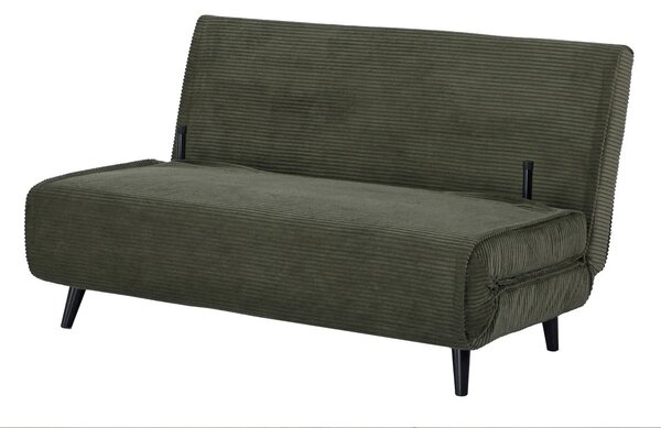 Designové skandinávské rozkládací dvoumístné kordové křeslo Kurt v olivově zelené barvě s černými nožičkami 140 cm