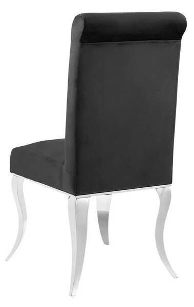 Designová moderní jídelní židle Modern Barock s kabriolovými nohama ve stříbrné barvě s černým sametovým potahem 105 cm