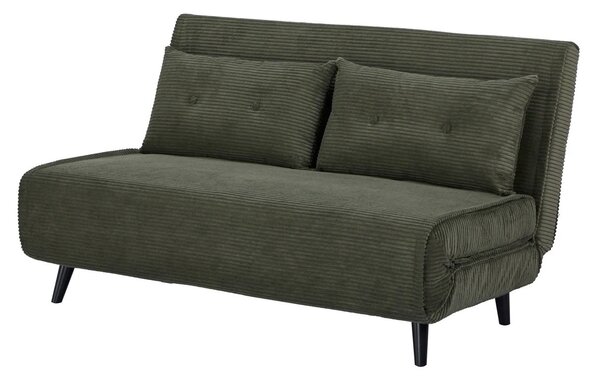 Designové skandinávské rozkládací dvoumístné kordové křeslo Kurt v olivově zelené barvě s černými nožičkami 140 cm