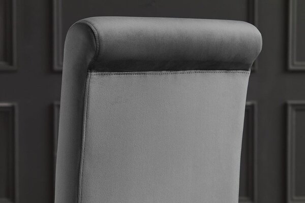 Designová moderní jídelní židle Modern Barock se stříbrnýma kabriolovýma nohama a šedým sametovým potahem 105 cm