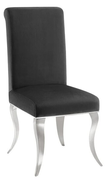 Designová moderní jídelní židle Modern Barock s kabriolovými nohama ve stříbrné barvě s černým sametovým potahem 105 cm