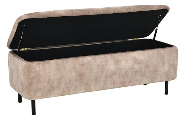 Moderní čalouněná lavice Eliana s úložným prostorem s béžovým sametovým potahem s chesterfield prošíváním na sedadle 120 cm