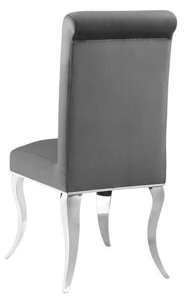 Designová moderní jídelní židle Modern Barock se stříbrnýma kabriolovýma nohama a šedým sametovým potahem 105 cm