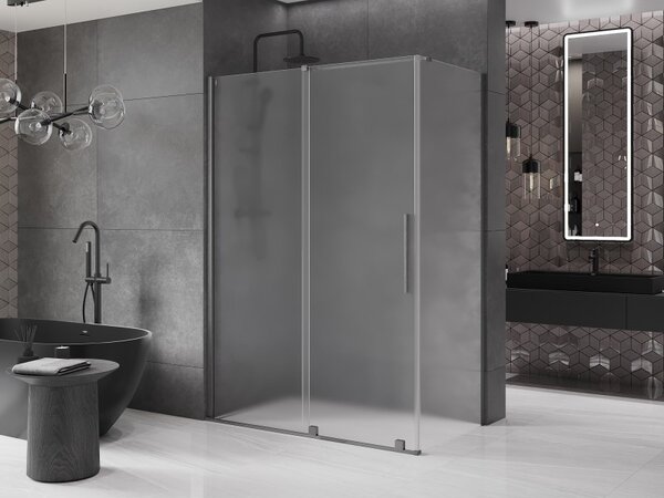 Mexen Velar, sprchový kout s posuvnými dveřmi 150 x 90 cm, 8mm sklo námraza, grafit broušený, 871-150-090-31-66