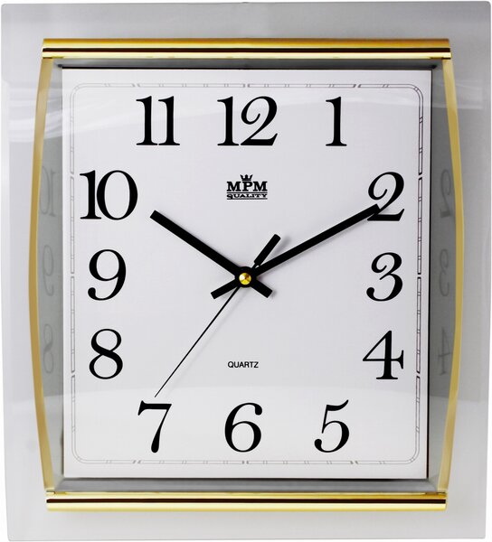 Hranaté plastové hodiny bílé/zlaté MPM E01.3174