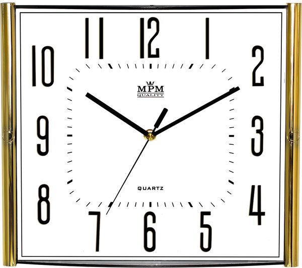 Hranaté plastové hodiny bílé/zlaté MPM E01.3175