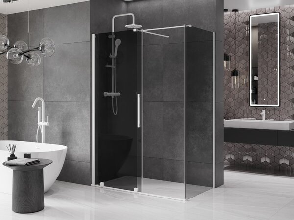 Mexen Velar, sprchový kout s posuvnými dveřmi 130 x 70 cm, 8mm šedé sklo, bílá matná, 871-130-070-41-20