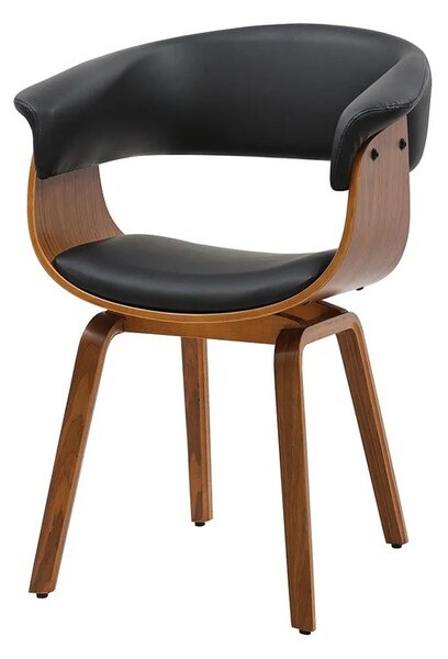 Moderní industriální jídelní židle Ecco s designovým rámem v ořechové hnědé barvě s černým koženým potahem 62 cm