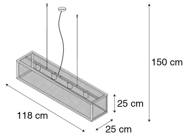 Průmyslové závěsné svítidlo černé 118 cm spletivem 4-světlo - Cage