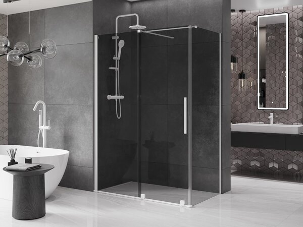 Mexen Velar, sprchový kout s posuvnými dveřmi 130 x 70 cm, 8mm šedé sklo, bílá matná, 871-130-070-41-20
