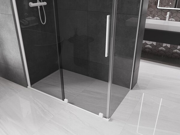Mexen Velar, sprchový kout s posuvnými dveřmi 130 x 70 cm, 8mm šedé sklo, bílá matná, 871-130-070-41-20