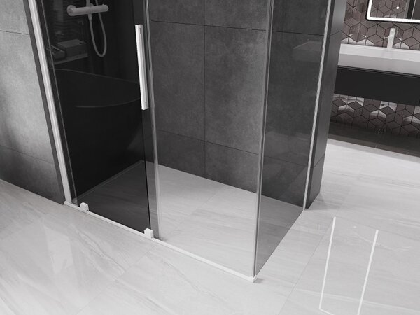 Mexen Velar, sprchový kout s posuvnými dveřmi 130 x 70 cm, 8mm šedé sklo, bílá matná, 871-130-070-41-20