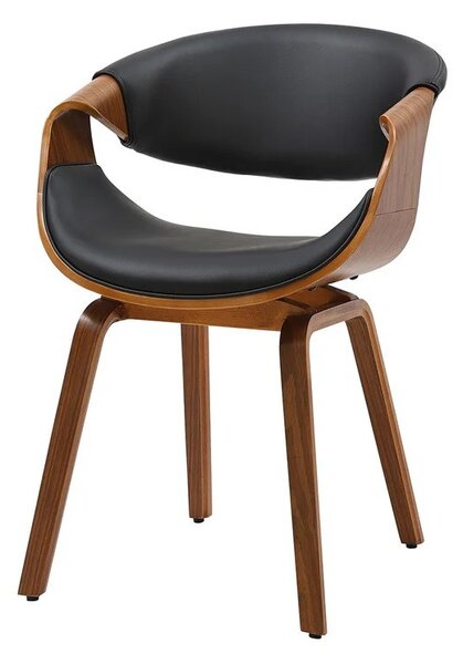 Designová retro jídelní židle Norwich s dřevěným ořechovým hnědým rámem a černým koženým čalouněním 56 cm