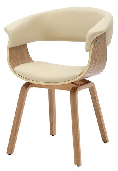 Designová skandinávská jídelní židle Ecco s krémovým koženým potahem a světlým hnědým dubovým rámem 62 cm