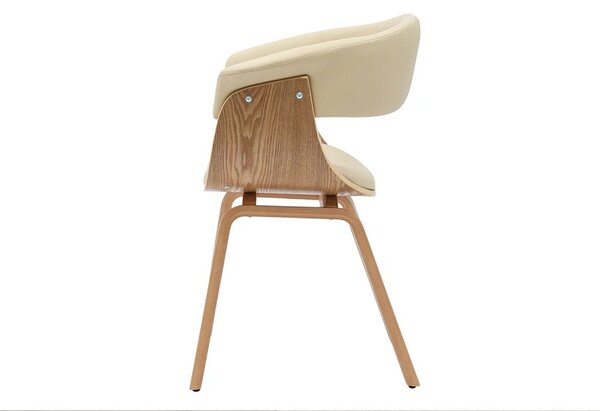Designová skandinávská jídelní židle Ecco s krémovým koženým potahem a světlým hnědým dubovým rámem 62 cm