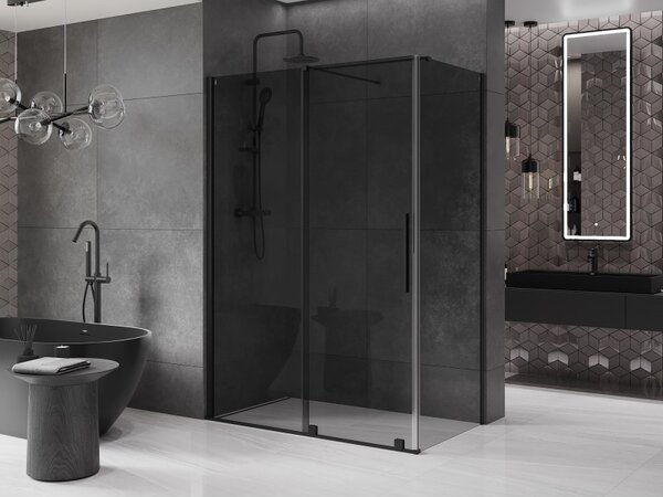 Mexen Velar, sprchový kout s posuvnými dveřmi 130 x 70 cm, 8mm šedé sklo, černá matná, 871-130-070-41-70
